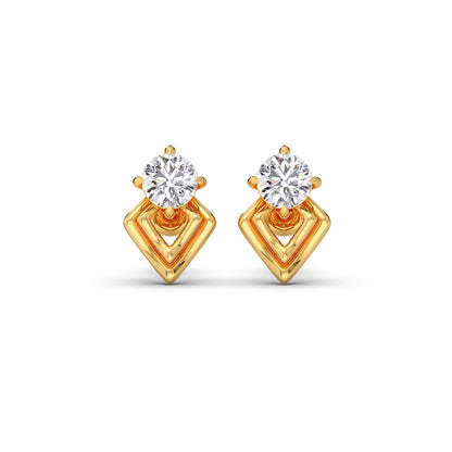 Kite Shape Frame Round Diamond Stud Earrings