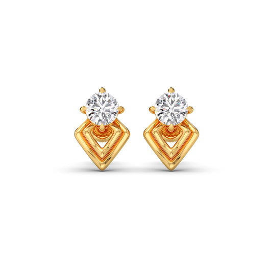 Kite Shape Frame Round Diamond Stud Earrings