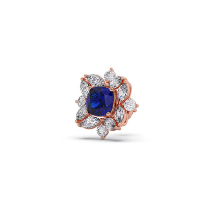 Floral Halo Stud Earrings with Blue Gemstone