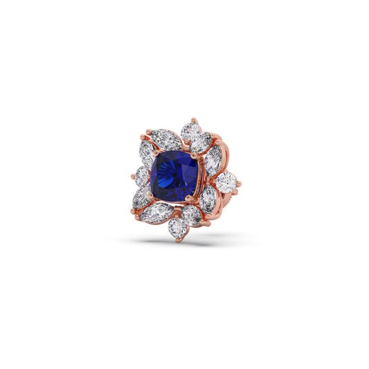 Floral Halo Stud Earrings with Blue Gemstone