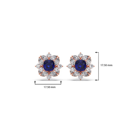 Floral Halo Stud Earrings with Blue Gemstone