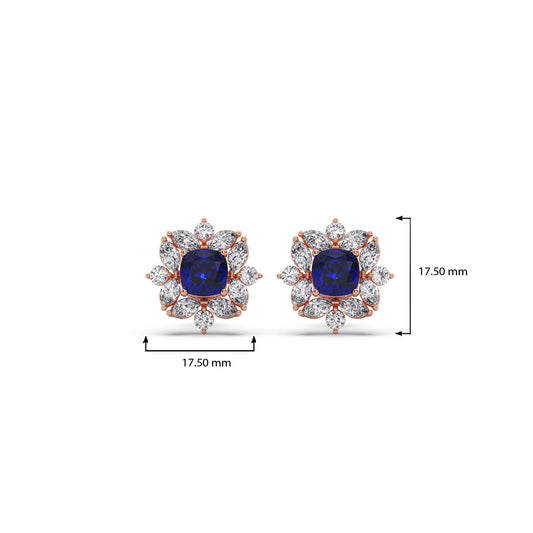 Floral Halo Stud Earrings with Blue Gemstone