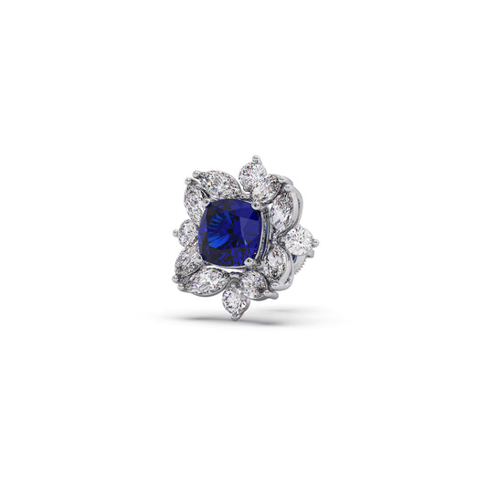 Floral Halo Stud Earrings with Blue Gemstone