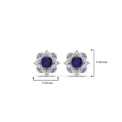 Floral Halo Stud Earrings with Blue Gemstone