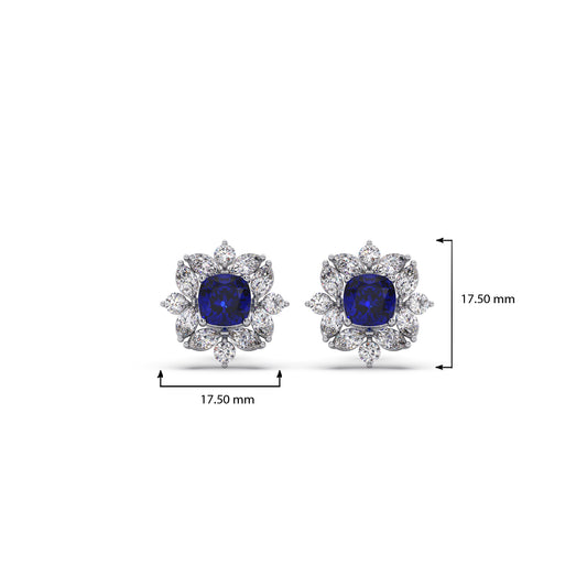 Floral Halo Stud Earrings with Blue Gemstone