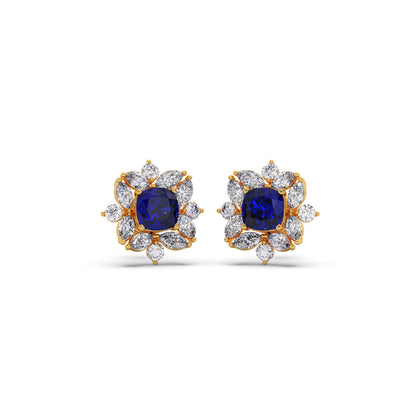 Floral Halo Stud Earrings with Blue Gemstone