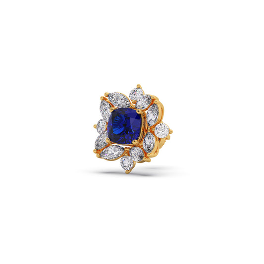 Floral Halo Stud Earrings with Blue Gemstone