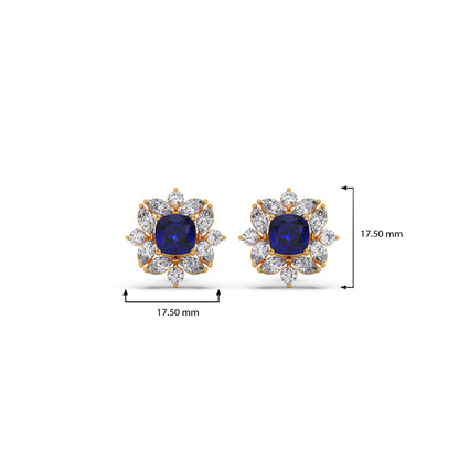 Floral Halo Stud Earrings with Blue Gemstone