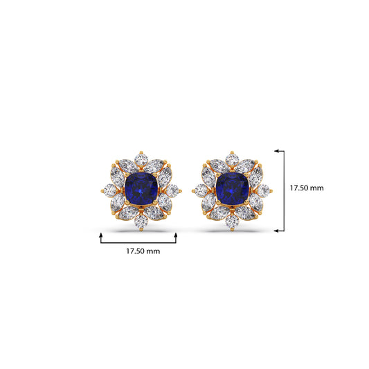 Floral Halo Stud Earrings with Blue Gemstone