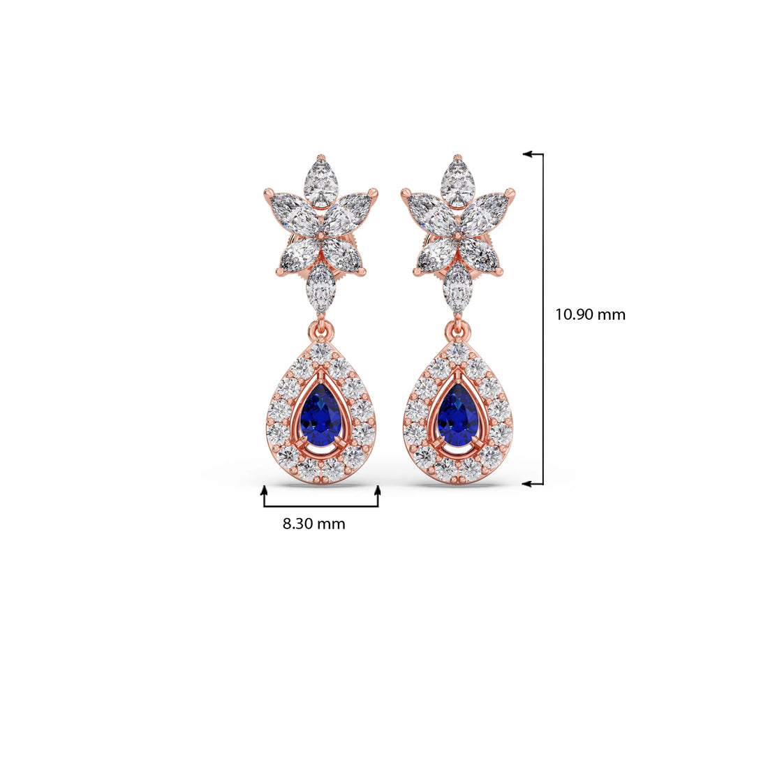 Blue Gemstone and Diamond Halo Drop Earrings