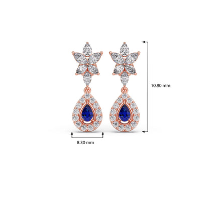 Blue Gemstone and Diamond Halo Drop Earrings