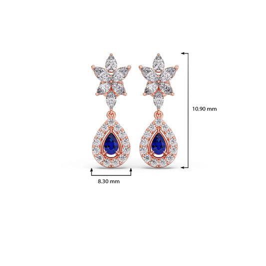 Blue Gemstone and Diamond Halo Drop Earrings