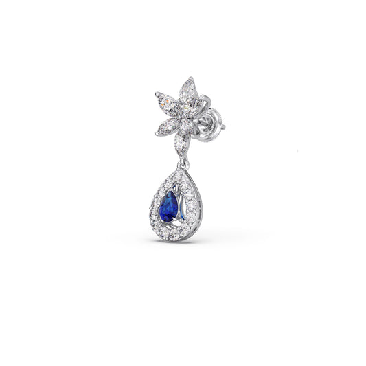 Blue Gemstone and Diamond Halo Drop Earrings
