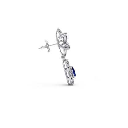 Blue Gemstone and Diamond Halo Drop Earrings