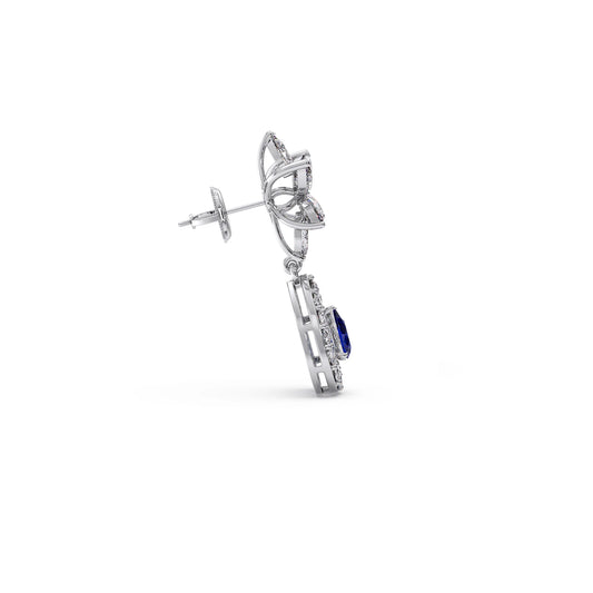 Blue Gemstone and Diamond Halo Drop Earrings