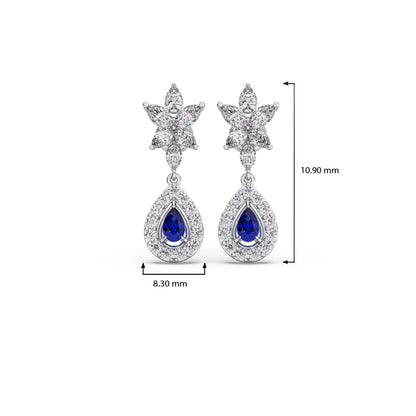 Blue Gemstone and Diamond Halo Drop Earrings