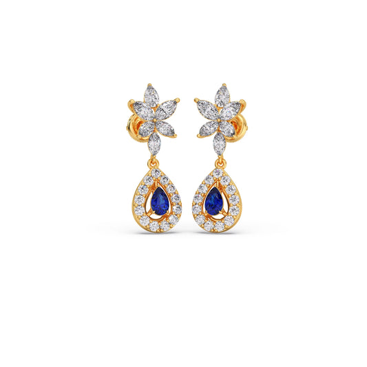 Blue Gemstone and Diamond Halo Drop Earrings