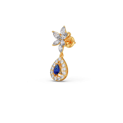 Blue Gemstone and Diamond Halo Drop Earrings