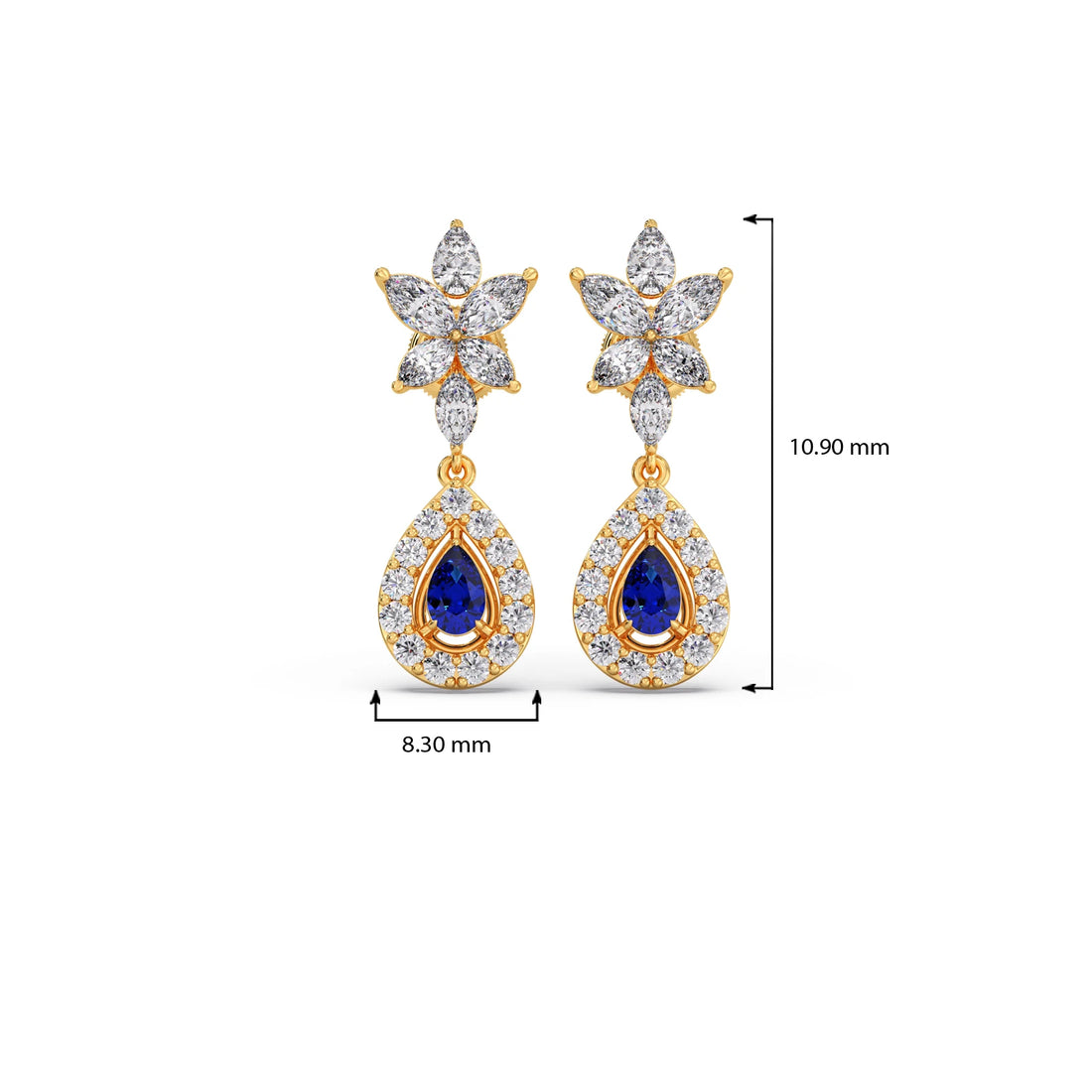 Blue Gemstone and Diamond Halo Drop Earrings