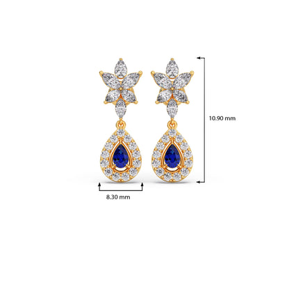 Blue Gemstone and Diamond Halo Drop Earrings