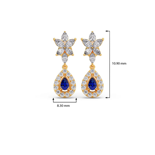 Blue Gemstone and Diamond Halo Drop Earrings