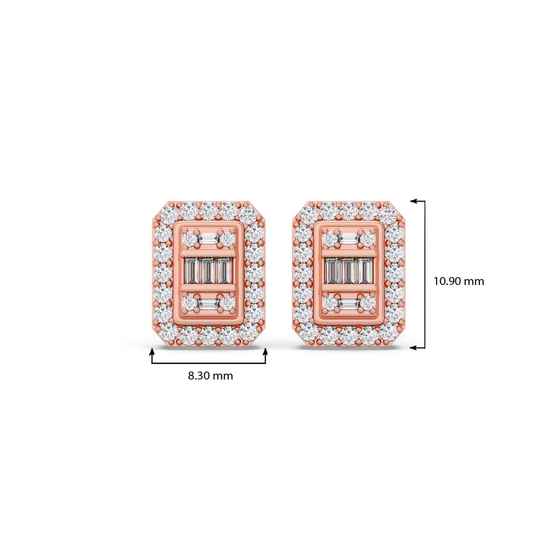 Baguette Center with Round Halo Earrings
