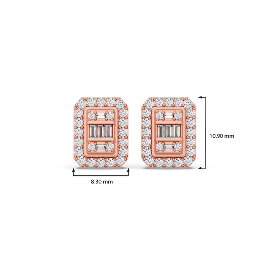 Baguette Center with Round Halo Earrings