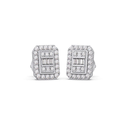 Baguette Center with Round Halo Earrings