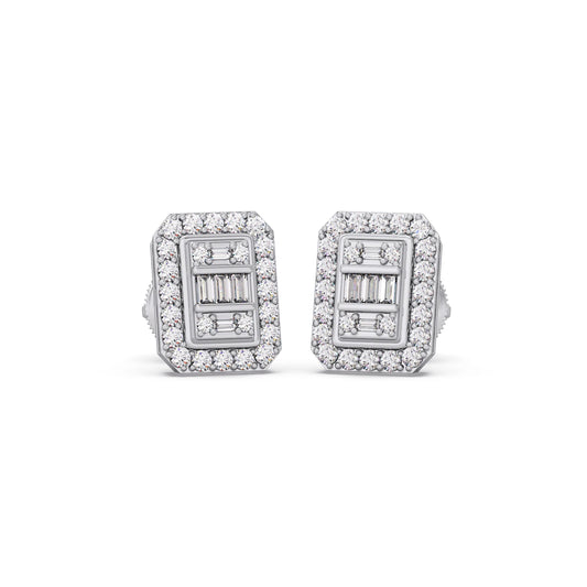 Baguette Center with Round Halo Earrings