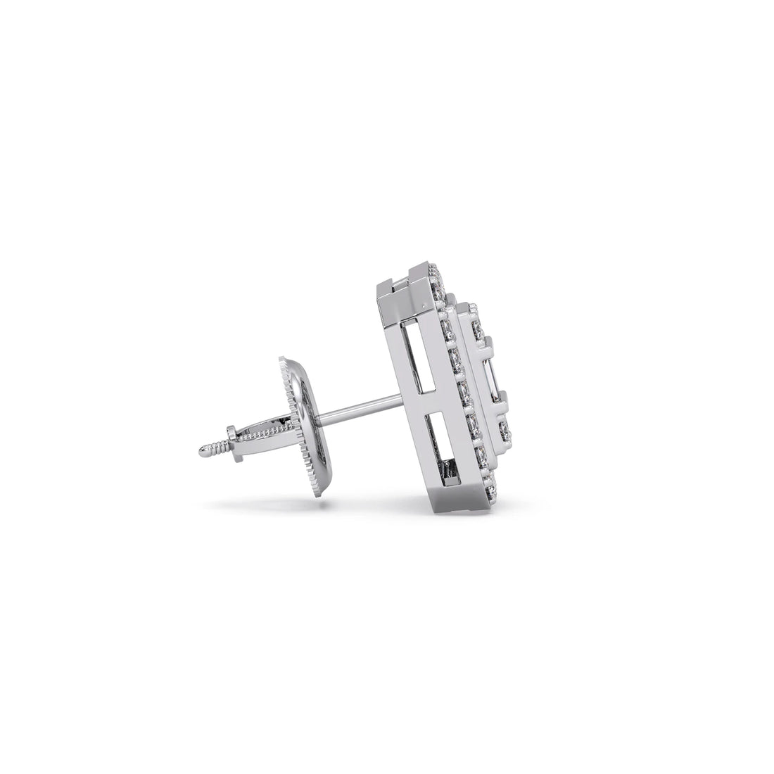 Baguette Center with Round Halo Earrings