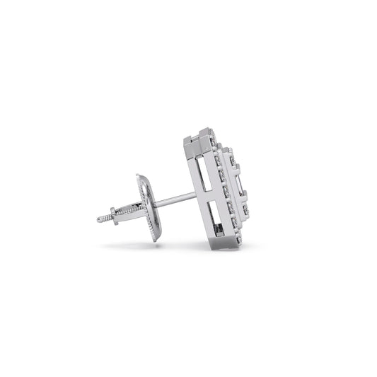 Baguette Center with Round Halo Earrings
