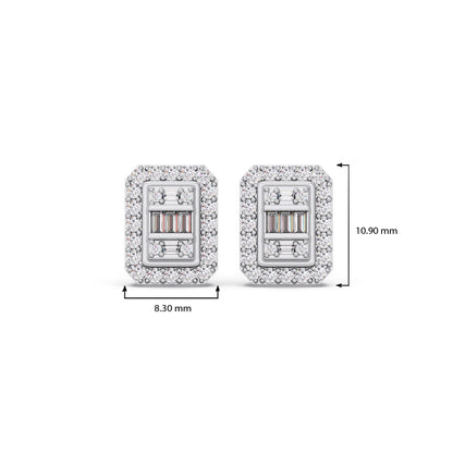 Baguette Center with Round Halo Earrings