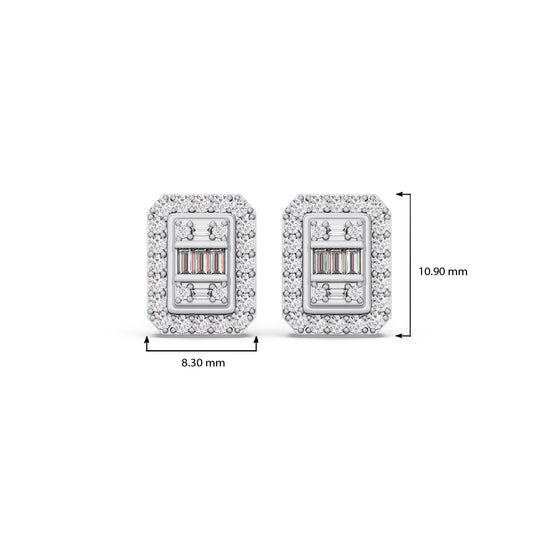 Baguette Center with Round Halo Earrings