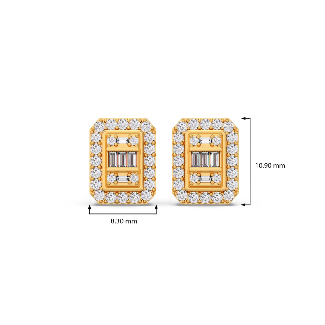 Baguette Center with Round Halo Earrings
