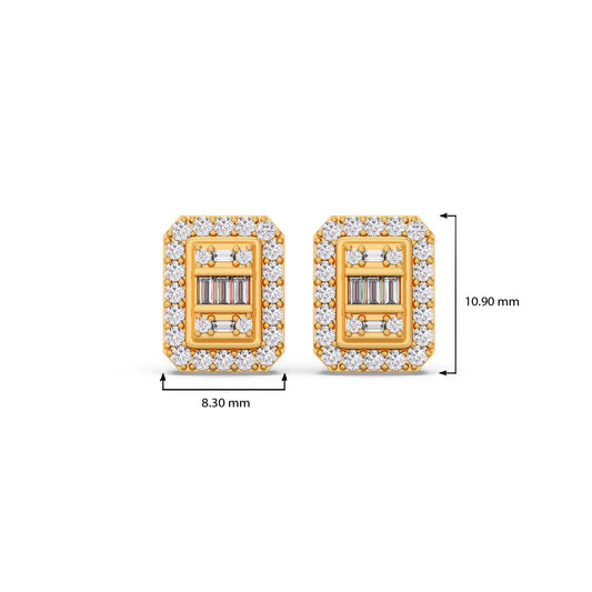 Baguette Center with Round Halo Earrings