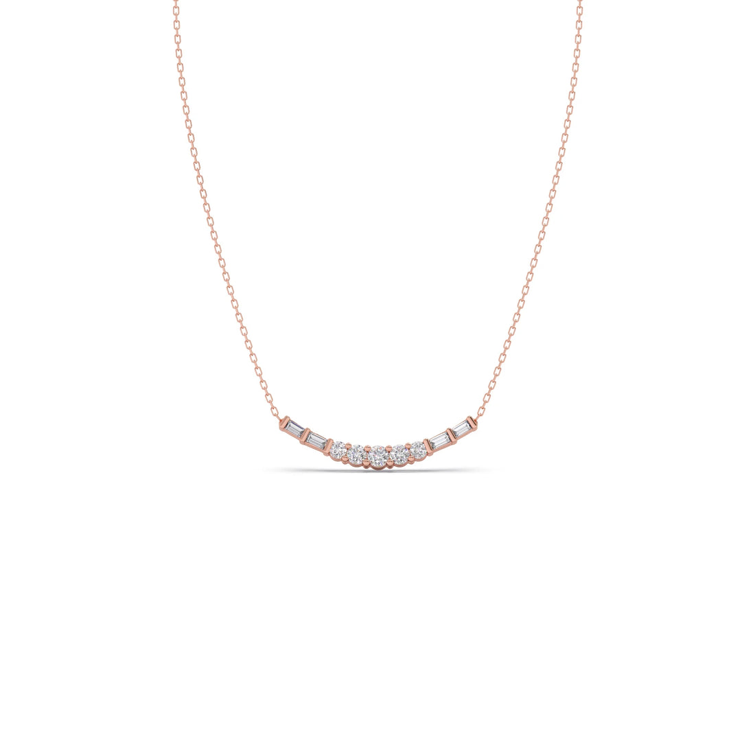 Baguette and Round Diamond Bar Necklace