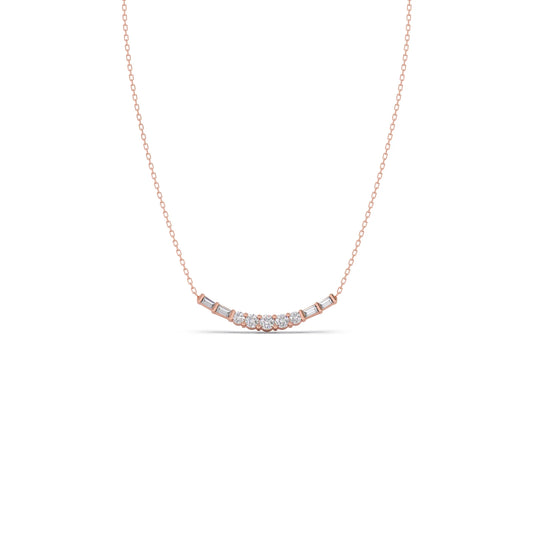 Baguette and Round Diamond Bar Necklace