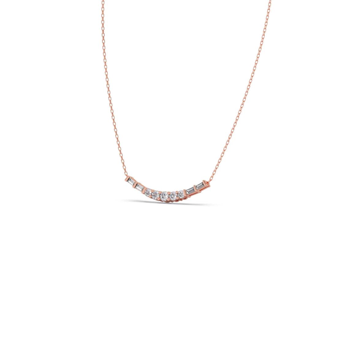 Baguette and Round Diamond Bar Necklace