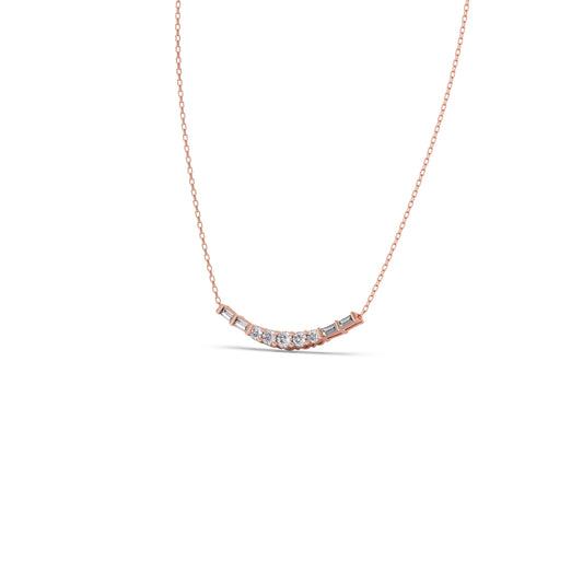 Baguette and Round Diamond Bar Necklace