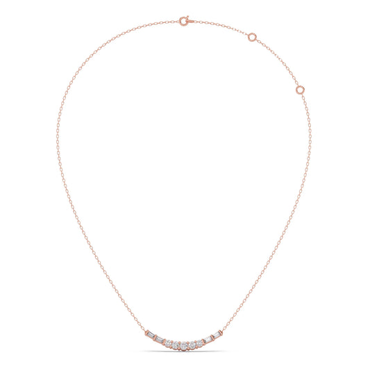 Baguette and Round Diamond Bar Necklace