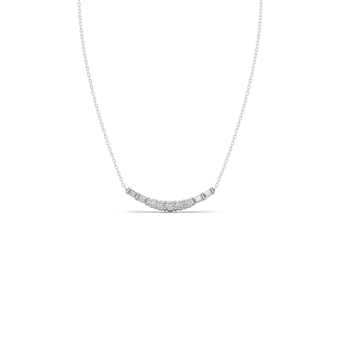 Baguette and Round Diamond Bar Necklace