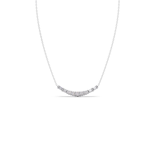 Baguette and Round Diamond Bar Necklace