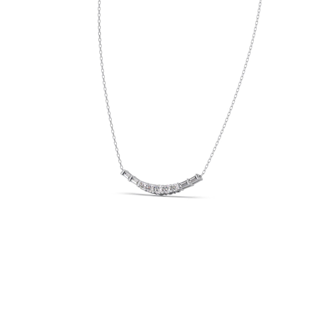 Baguette and Round Diamond Bar Necklace