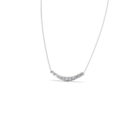 Baguette and Round Diamond Bar Necklace