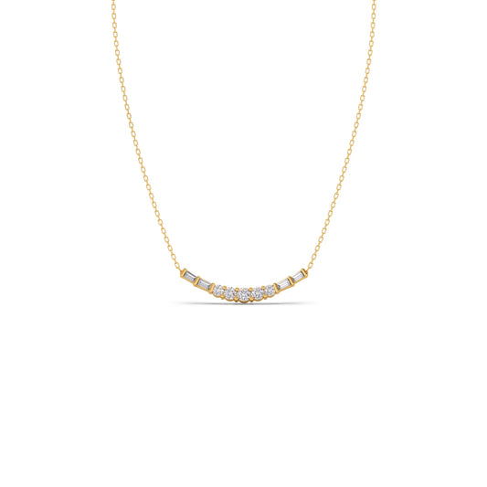 Baguette and Round Diamond Bar Necklace