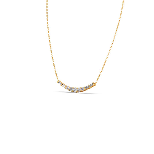 Baguette and Round Diamond Bar Necklace
