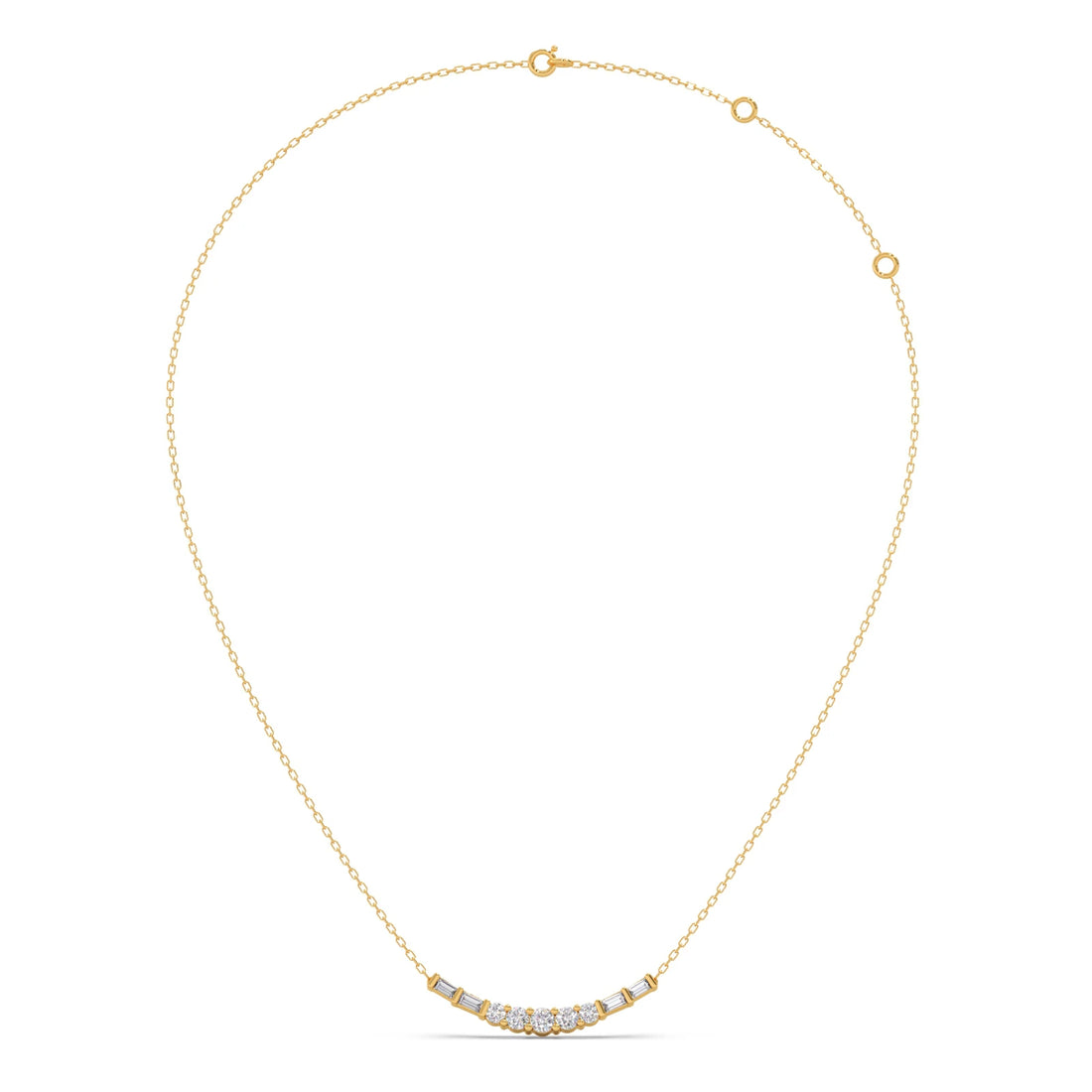 Baguette and Round Diamond Bar Necklace