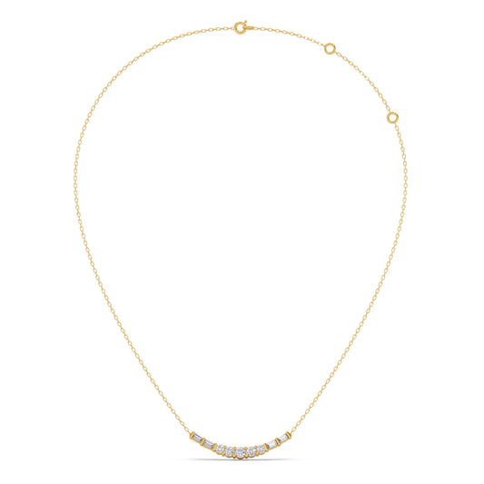 Baguette and Round Diamond Bar Necklace