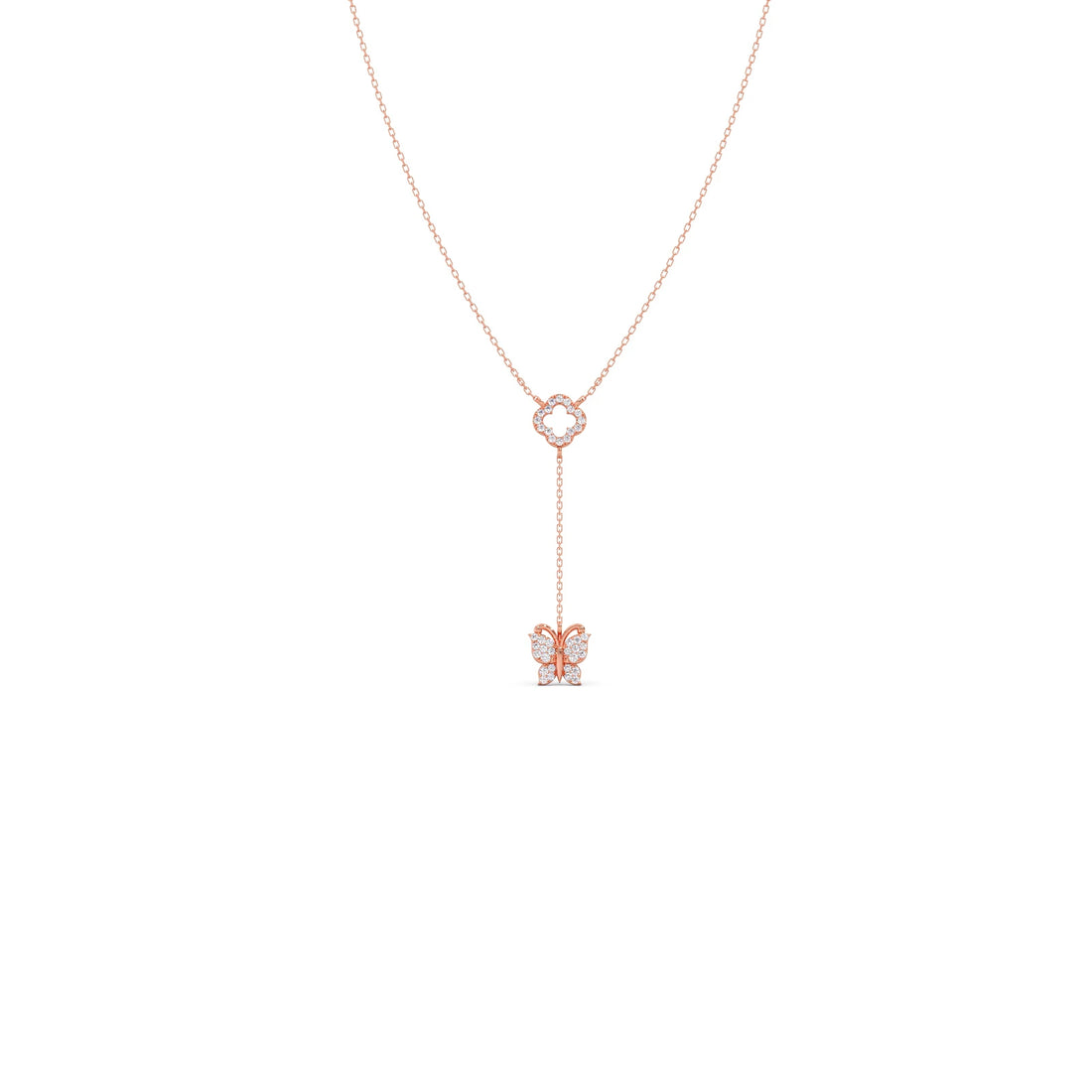 Delicate Diamond Butterfly Drop Necklace