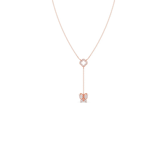 Delicate Diamond Butterfly Drop Necklace